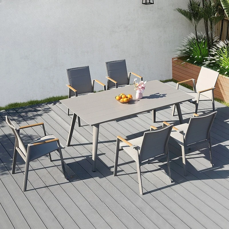 

Outdoor courtyard table and chair villa garden terrace furniture waterproof homestay aluminum alloy dining table and chair