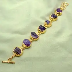 KKGEM Natural 16x15mm Amethyst Rough Beaded Bracelet Purple Gemstone Jewelry