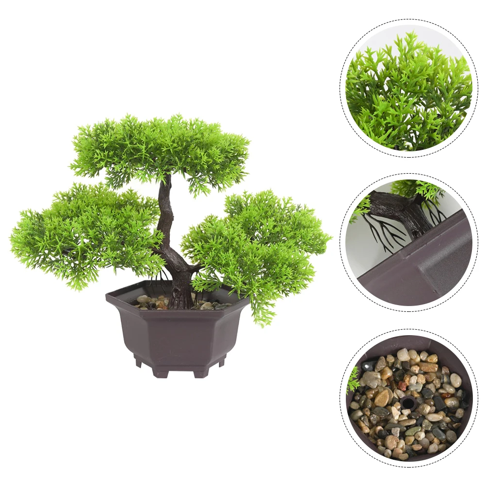 

Artificial Bonsai Plants Decor Indoor Office Home Faux Green Flowers Plastic Craftsmanship Realistic Leaves Year Long FreshPlant