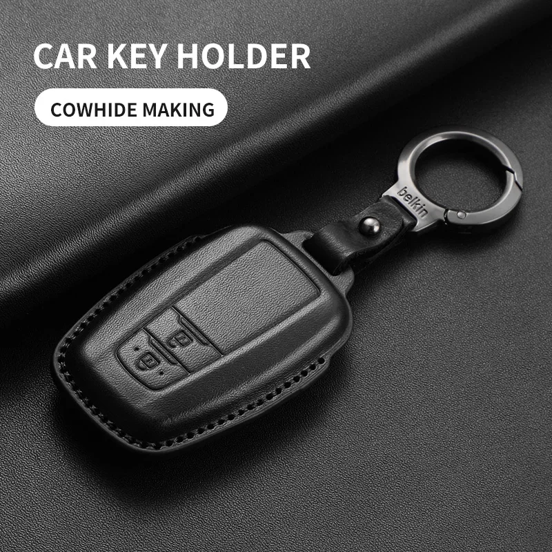 

Leather Car Key Case Cover Protection Shell Holder For Toyota Prius Camry Corolla C-HR CHR RAV4 Prado 2018 2022 Auto Accessorie