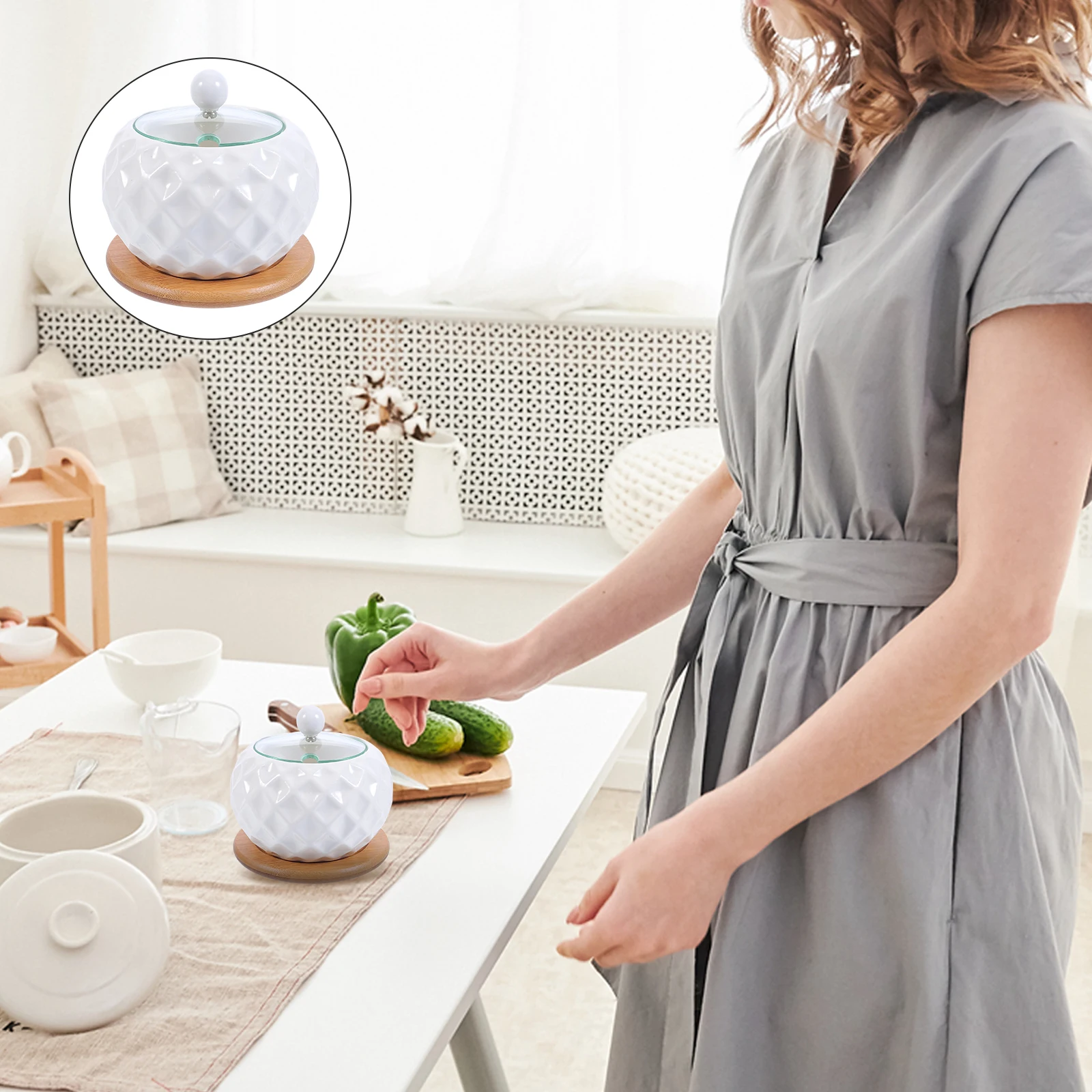 

1 set 1 Set Ceramic Condiment Jar Kitchen Seasoning Storage Pot With Lid Spoon Household Restaurant Use Spice Container Jar For