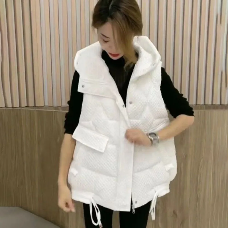Spring Autumn Thick Warm Vest Coat Fashion Loose Vests Jacket Hooded Down Cotton Jacket Waistcoat Vest Women's Outwear