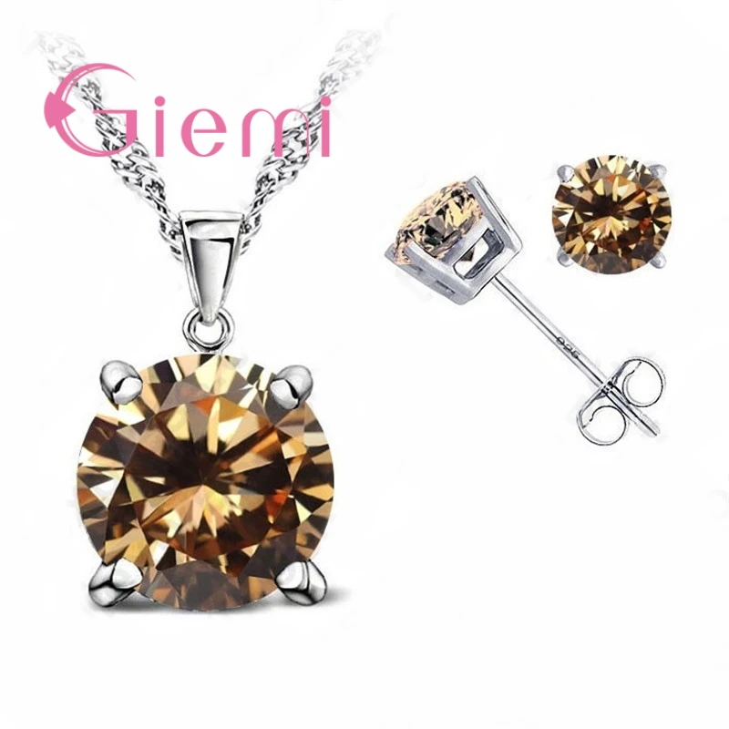 Big Promotion 925 Sterling Silver  Female Necklace Pendant+Stud Earrings Brand Jewelry Sets for Women Engagement Bijoux