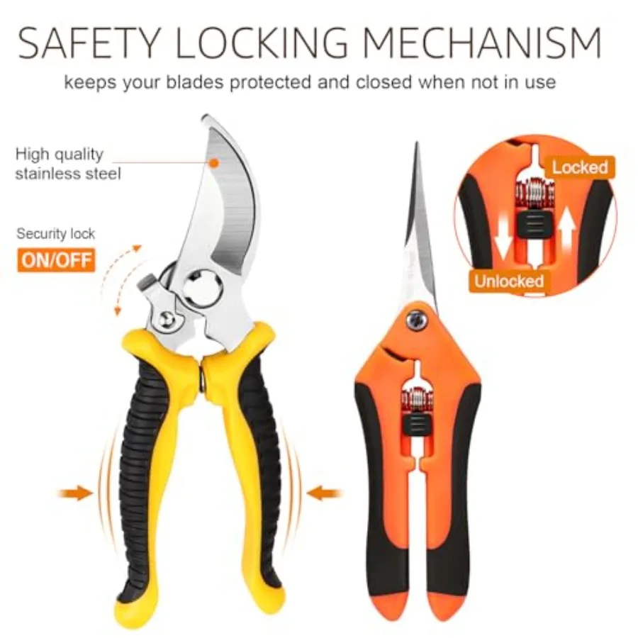 Paquete de 3 tijeras de podar de jardín con cuchillas de acero inoxidable para corte de precisión y recorte de árboles, incluye juego de podadoras de mano