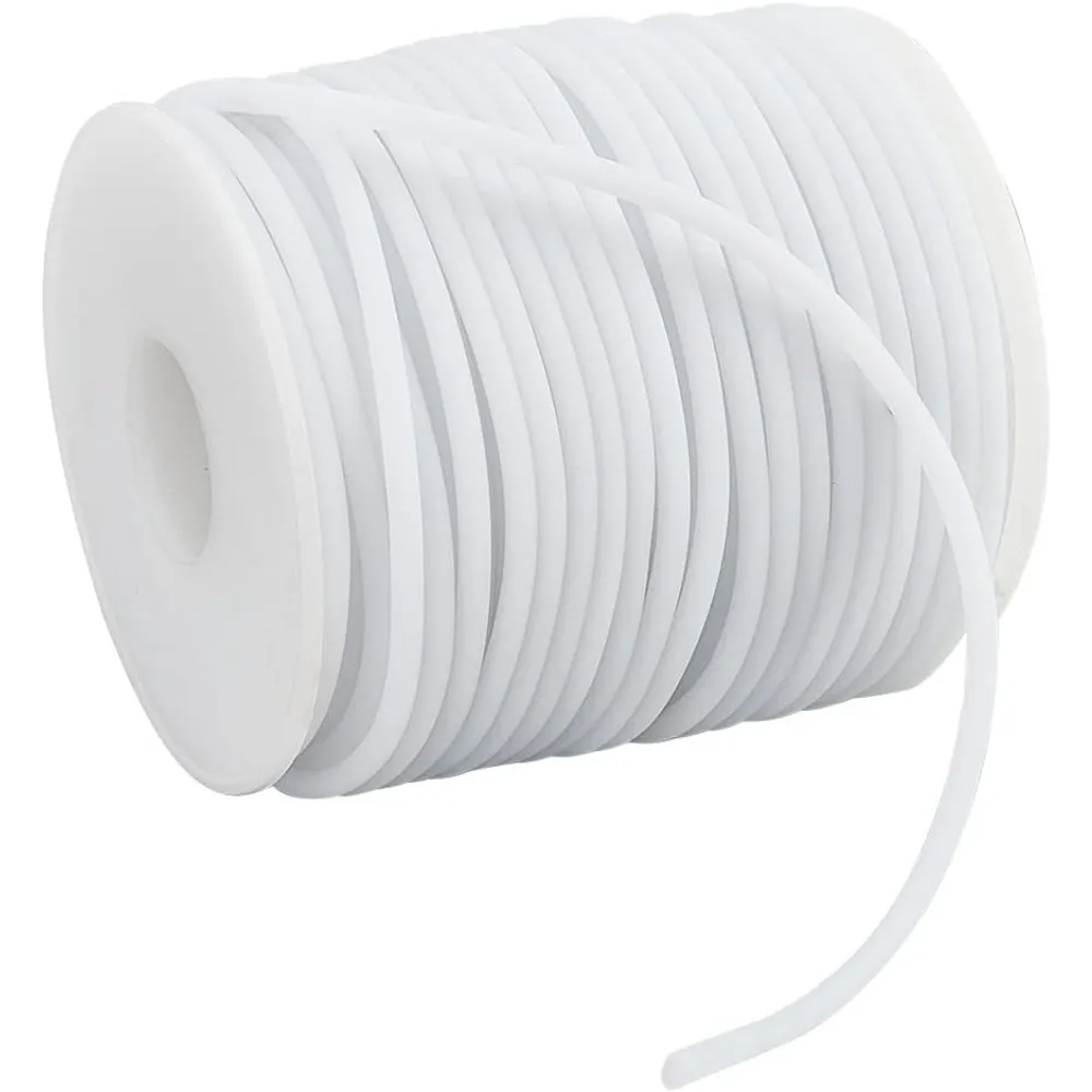 32.81 Yards Solid Rubber Cord 3mm White Plastic Rope Rubber Tubing Cord Round Cord Beading Crafting String for DIY Making Kit