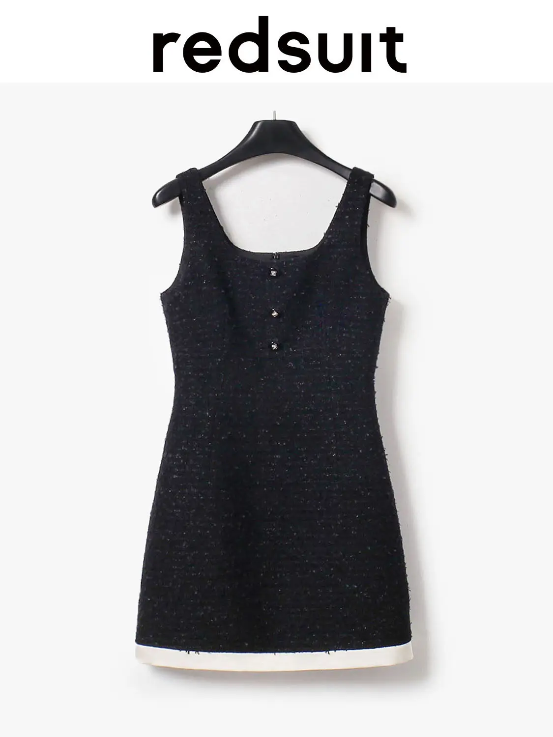 New Floral yarn woven contrasting color sleeveless square neck black dress thin Custom size
