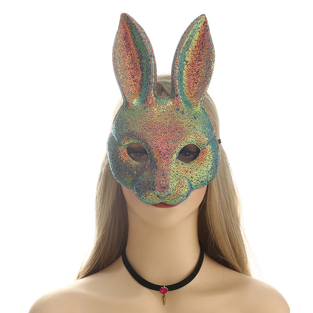 

Bunny Mask Rabbit Masks for Halloween Party Cosplay Animal Half Face Sequin Masks Masquerade Balls Festive Celebrations Cartoon