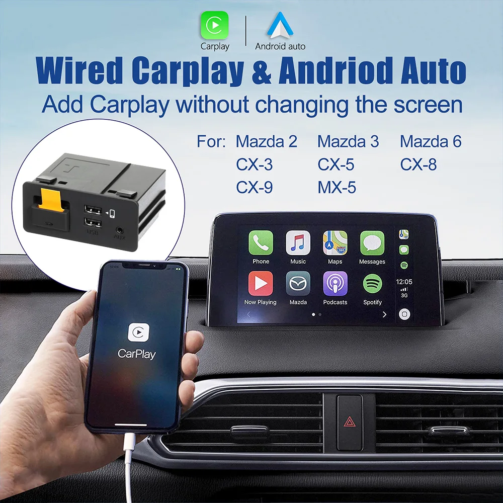 P2 Wired CarPlay Android Auto Adapter for Mazda 2 3 6 CX3 CX5 CX8 CX9 MX5 MZD System Upgrade USB Hub Retrofit Kit TK78669U0C