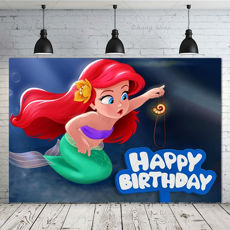 Disney Princess Ariel Backdrop Little Mermaid Girls Birthday Party Decoration Banner Baby Shower Vinyl Photography Background