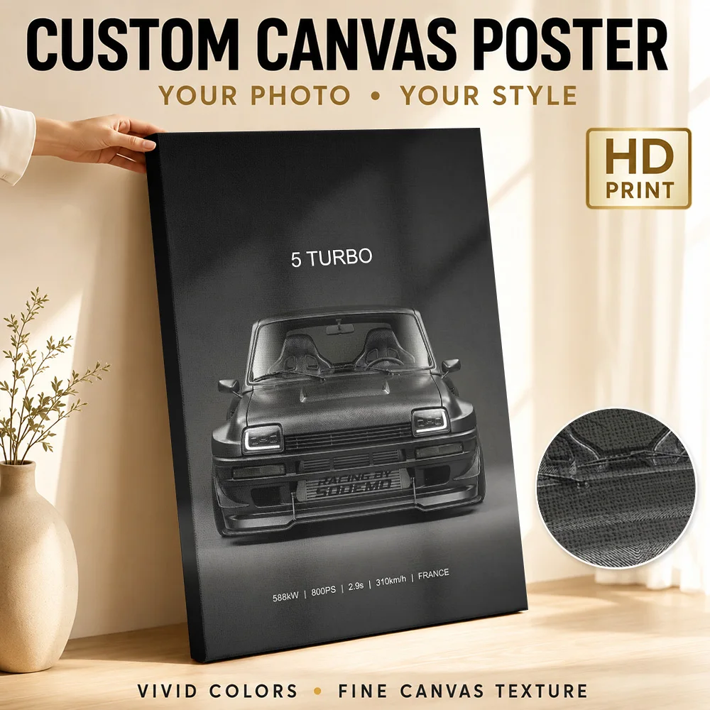 Sleek Black French 5 Turbo Car Iconic Canvas Painting Poster Personalized Photo Modern Canvas Wall Art Garage And Office Decor