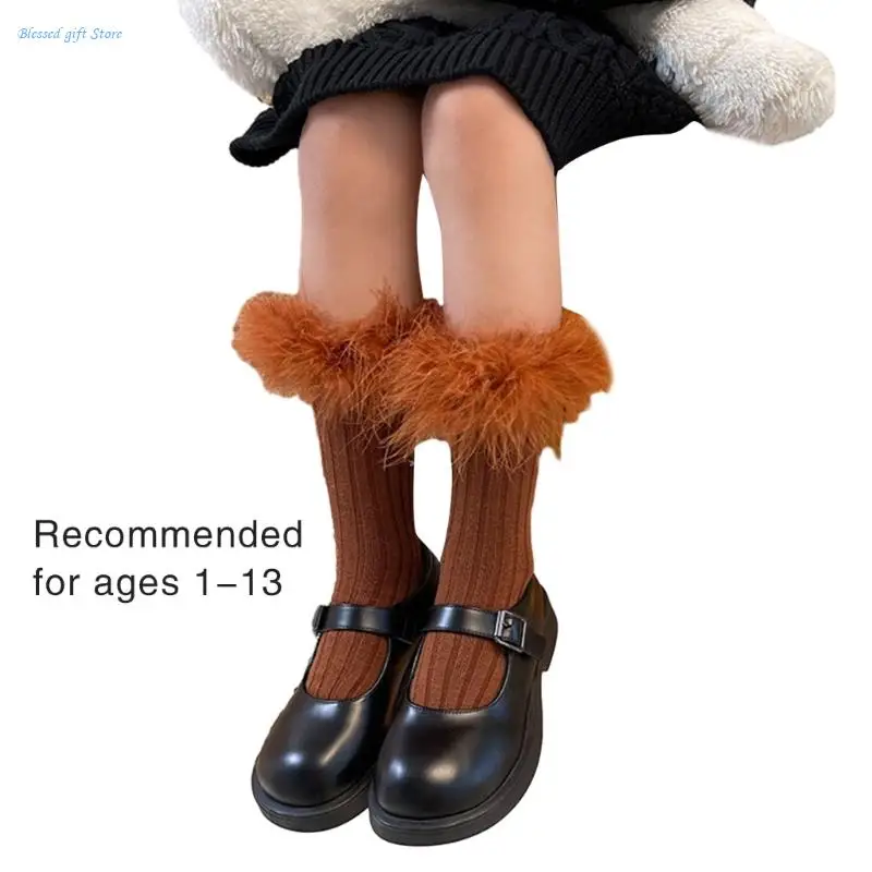 Kids Lace Trimmed Knee High Pile Socks Comfortable Stackable Socks Plush Trim Middle Tube Socks Cosplay Accessories