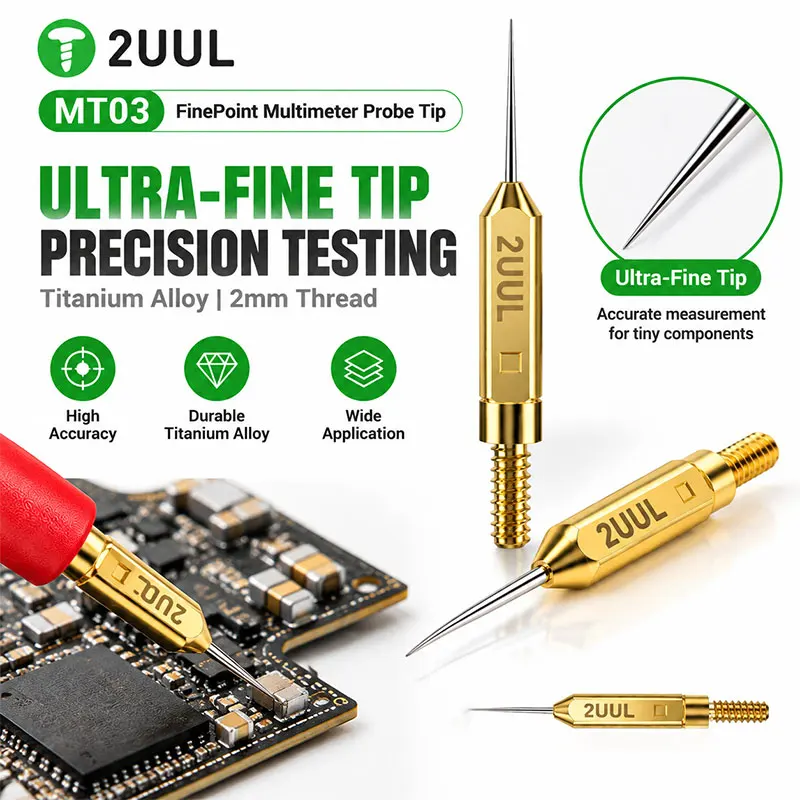 2UUL MT03 Fine Point Multimeter Test Probe Tips 2mm Ultra Sharp Needle For Precision PCB Circuit Measurement Tool