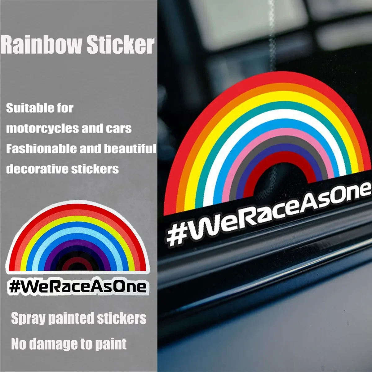 

Радужная наклейка # WeRaceAsOne, наклейка для мотоцикла, автомобиля, велосипеда, тела, шлема, ветрового стекла, погоды, радужные декоративные наклейки
