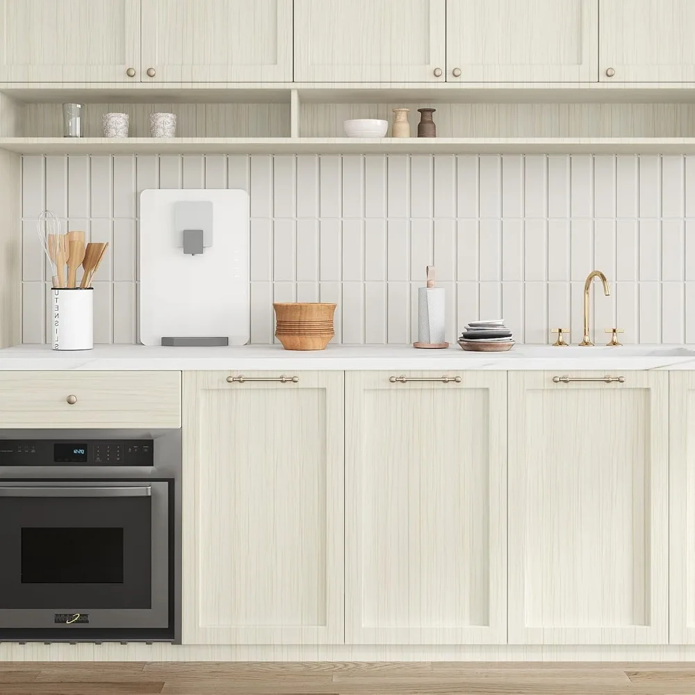 Papel de contato de grão de madeira, casca e bastão à prova d'água para bancadas, 32x354 polegadas, cobertura de bancada branca creme