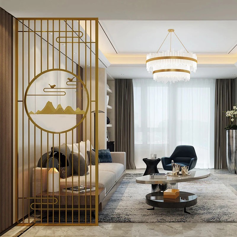 *Light Luxury Living Room Screen Partition Wall Modern Simple Chinese-Style Metal Grille Entrance Foyer Waterproof Feature