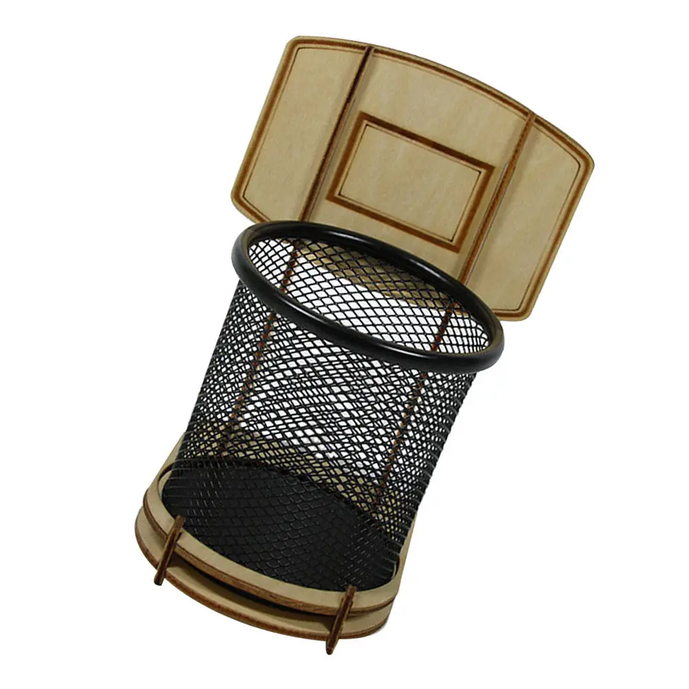 

Basketball Stand Pen Holder Creative Metal Wood Pencil Organizer DIY Office Desktop Storage Container Basketball Fan Gift