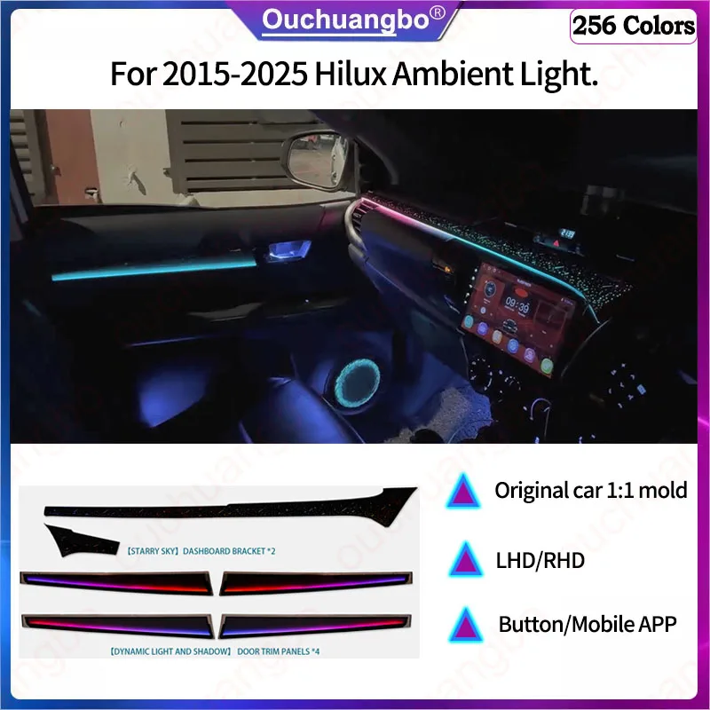 Ouchuangbo LED Ambient light For Hilux LHD RHD 2015-2025 Atmosphere Lighting Kit Door Panel Foot Trim Backlight Decoration