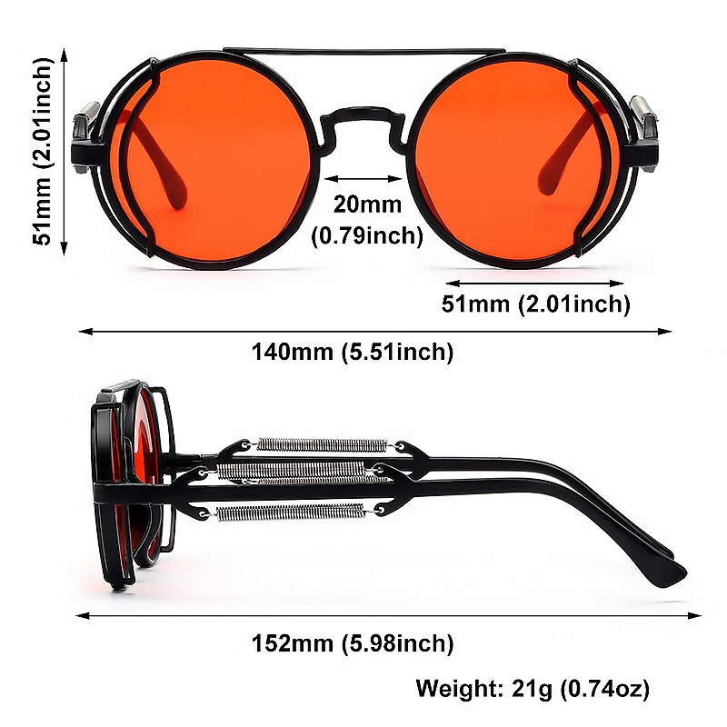 Steam Punk Metal Spring Frame Sunglasses for Women Men UV400 Resin Lens Unisex Sun Glasses Universal Car Moto Accessories 1 Pair