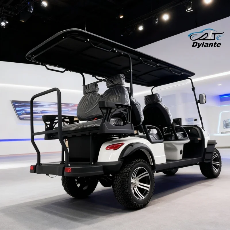 

Литиевая батарея 60 В, 6 мест, двигатель 4 кВт, тележка для гольфа, диапазон путешествий 120 км, емкость 30%, электрическая тележка для гольфа, внедорожная шина