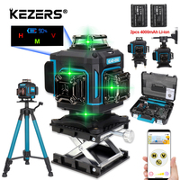 KEZERS Display Green Laser Level 16 Lines 4D 360 KL4D-03G 2 4000mAh Li-ion Batteries With 1m Tripod Remote Control Suitcase