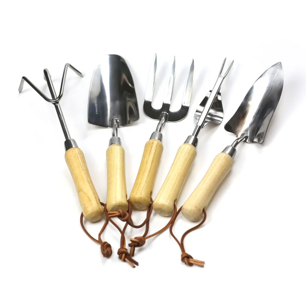 6pcs stainless steel material garden set tools with wooden handle and canvas bag