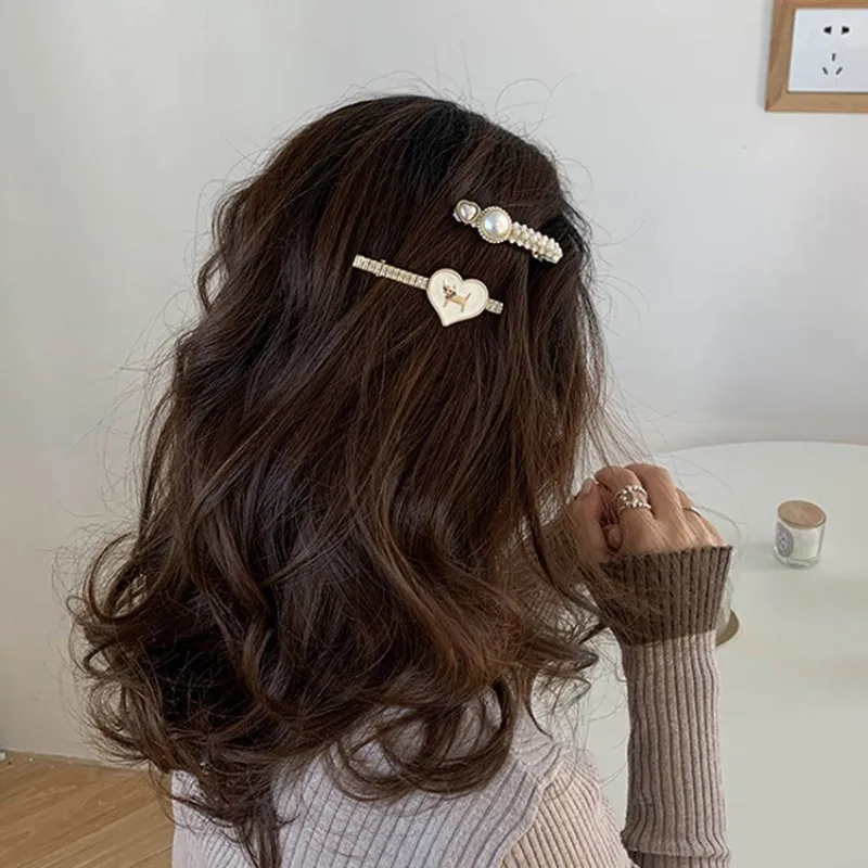 Pure White Pearl Camellia Hairpins Hair Accessories for Women Handmade Woven Cashmere Knitted Heart Bear Hair Clips Hairgrips