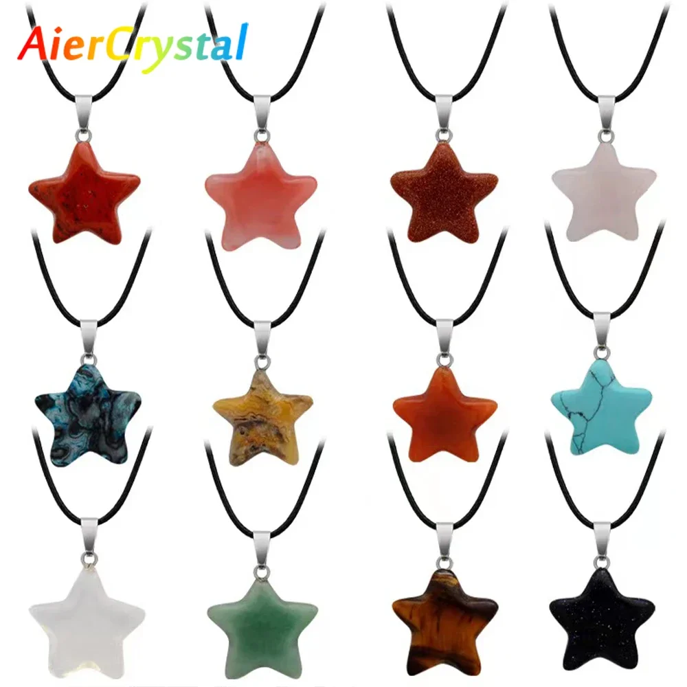 Pentacle Pendant Handmade Accessories DIY Agate Tiger Eye Stone Crystal Powder Crystal Pendant Necklace Accessories Material