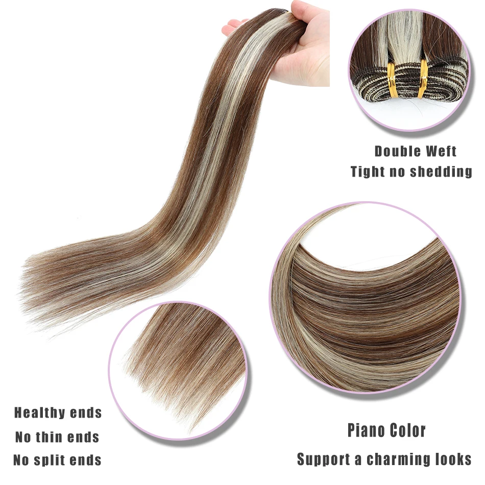 SOVO Human Hair Weft Highlight Indian Machine Remy Natural Blonde Straight Weave 100g Bundles Sew in Wefts Extensions For Salon