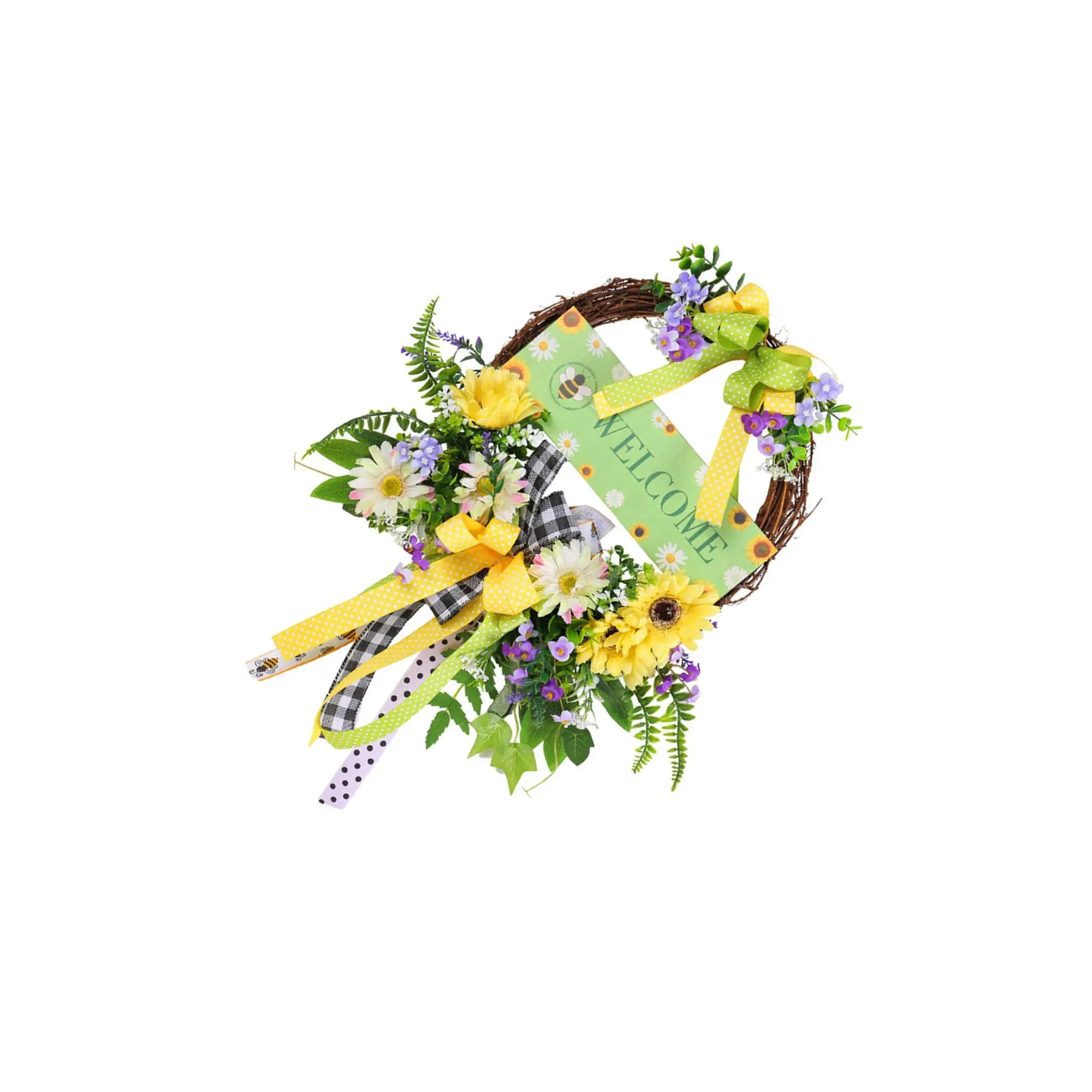 

Красивый венок из искусственных цветов Прочный подвесной орнамент на весну Красочный венок из искусственных цветов Весна