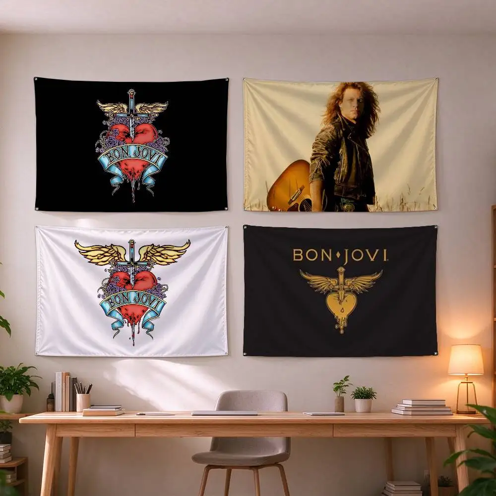 Bon Jovi Classic Hard Rock Band  Flags Wall Hanging Tapestry Outdoor Garage Room Decorative flag Background Blanket