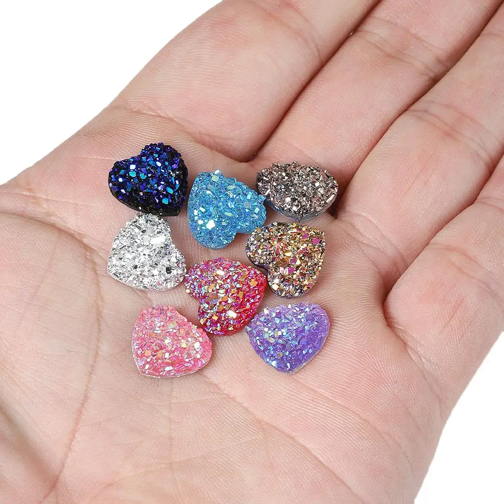 50pcs Resin 12mm Bling Sweet Heart flatback Rhinestone Cabochons Ornaments for DIY Jewelry Making Craft Decor Material Supplies