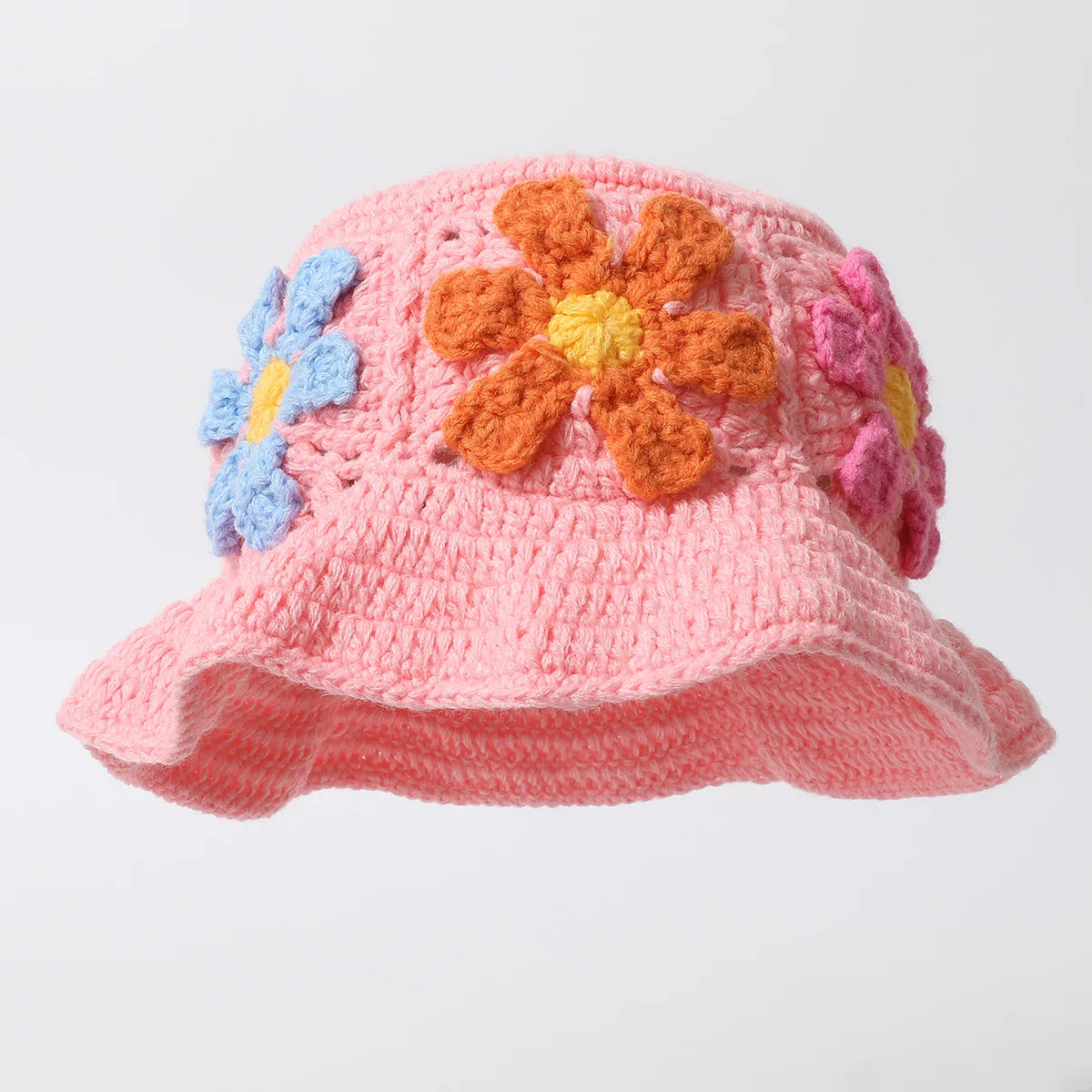 

Crochet Bucket Hat for Women Flower Knit Hat Hollow Out Foldable Cap Hats
