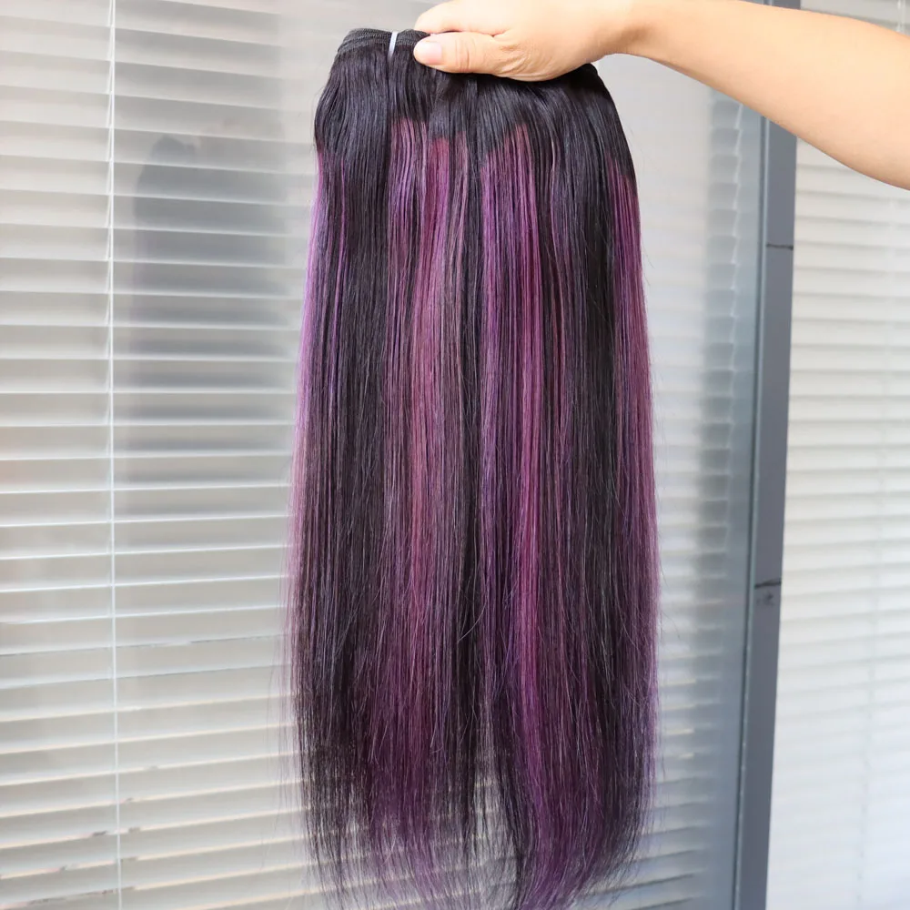 100% الشعر البشري تسليط الضوء على البيانو أومبير اللون 1B الأرجواني البرازيلي حزمة الشعر لحمة النسيج انخفاض الشحن بالجملة للنساء السود