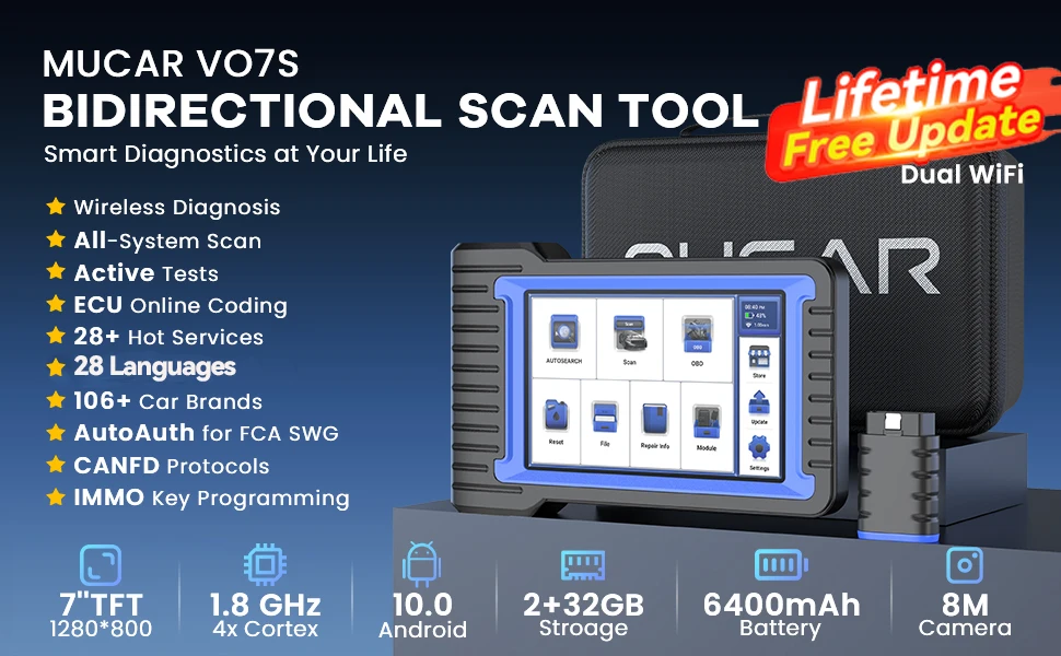 Lifetime Free Update MUCAR VO7S/VO7 Car Diagnostic Tool Bi-Directional ECU Coding Obd2 Scanner Full System Diagnosis 28 Reset