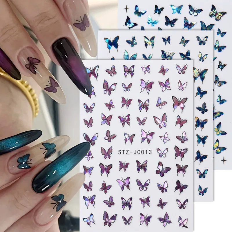 

1pcs Nail Stickers Cartoon-Style Dreamy Nebula Purple Butterflies Self-Adhesive Nail Decals Customizable DIY Nail Art