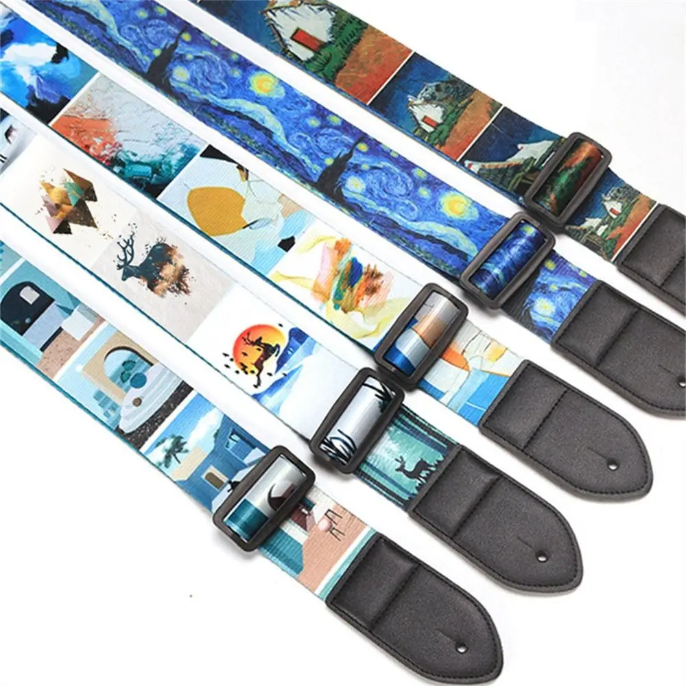 Adjustable Guitar Strap Color Print Extra Wide Electric Guitar Belt Cute Cotton Guitar Shoulder Strap Folk Guitar