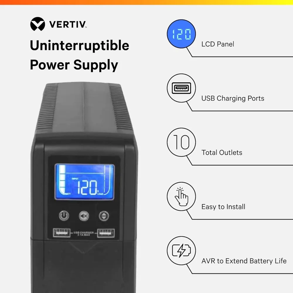 PSA5 UPS 1000VA/600W 120V Line Interactive AVR mini tower 10 outlets USB Charging Uninterruptible Power Supply