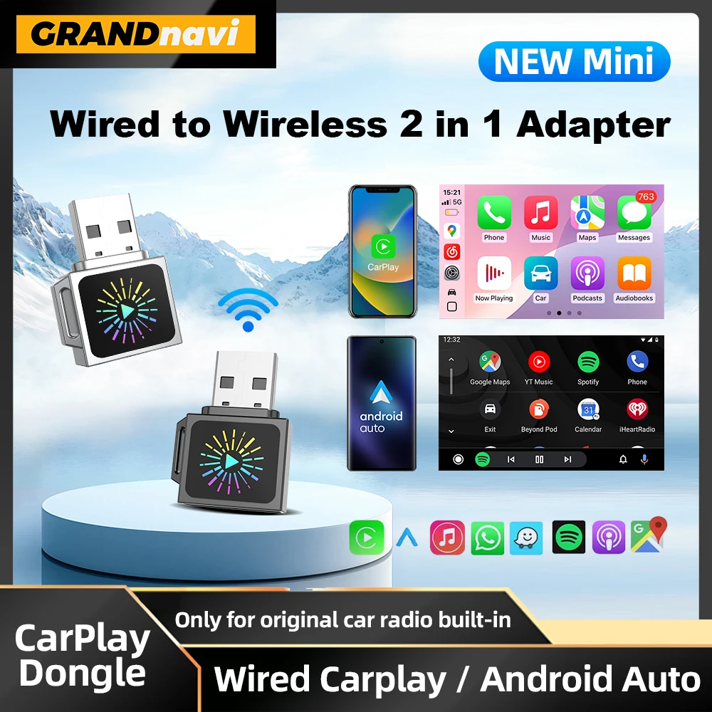 New 2IN1 Smart Mini Box Wireless CarPlay Android Auto USB Adapter Dongle Plug Play For VW Toyota Nissan Honda Ford Benz KIA MG