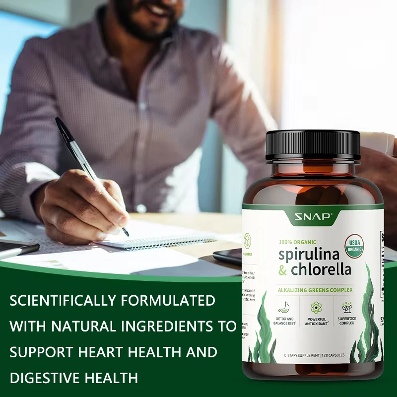 Organic Chlorella Spirulina - Heart Healthy, Natural Energy - Plant Vitamins and Antioxidants