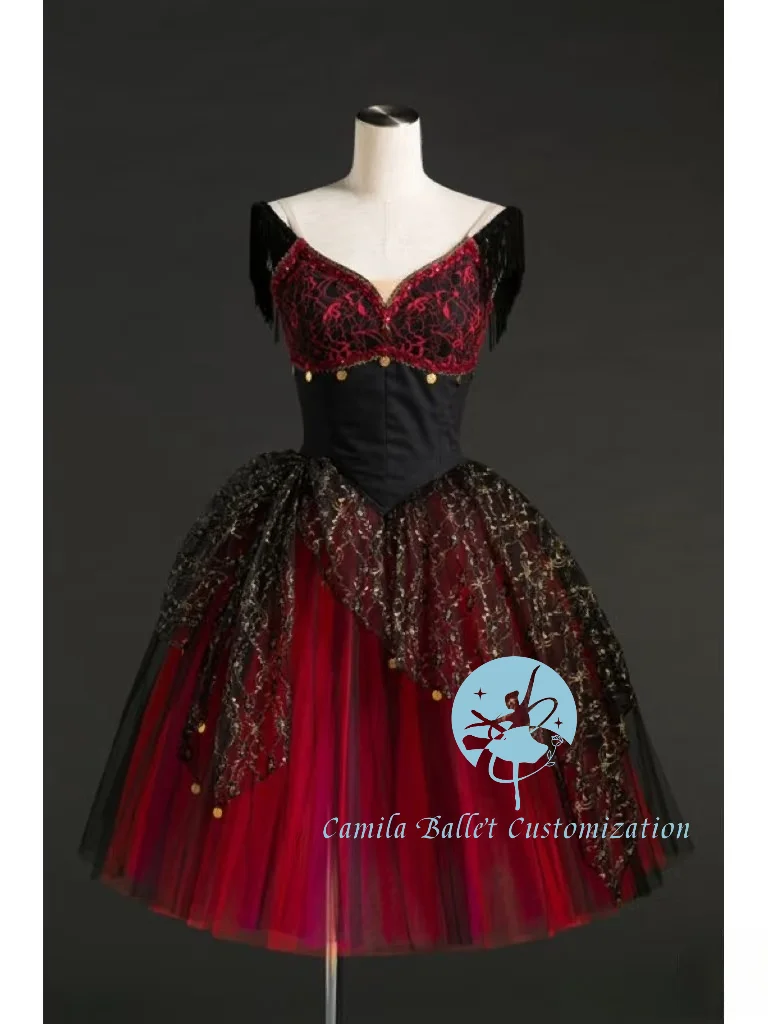 High-end customized new black and red Don Quixote Variations Ballet Competition Performance TUTU Skirt for Adults and Children