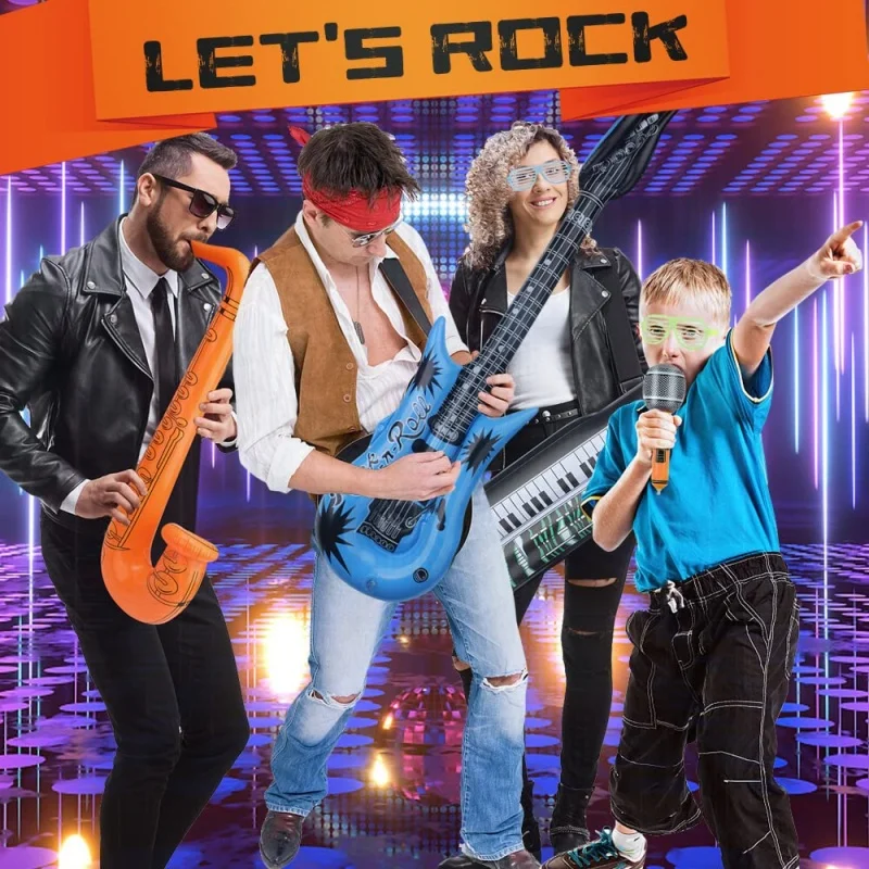 3Pcs Inflatable Instruments Toy Music Balloons Set Simulation Instrument Guitars Saxophones Microphones Party Toy Gift