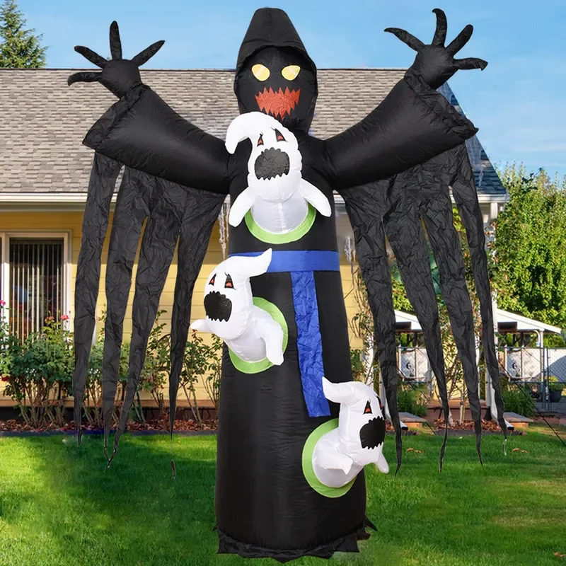 9FT Halloween Inflatable Grim Reaper Ghost LED Light Up Air Blow Up Yard Lawn Garden Outdoor Horror Festival Decoration Props