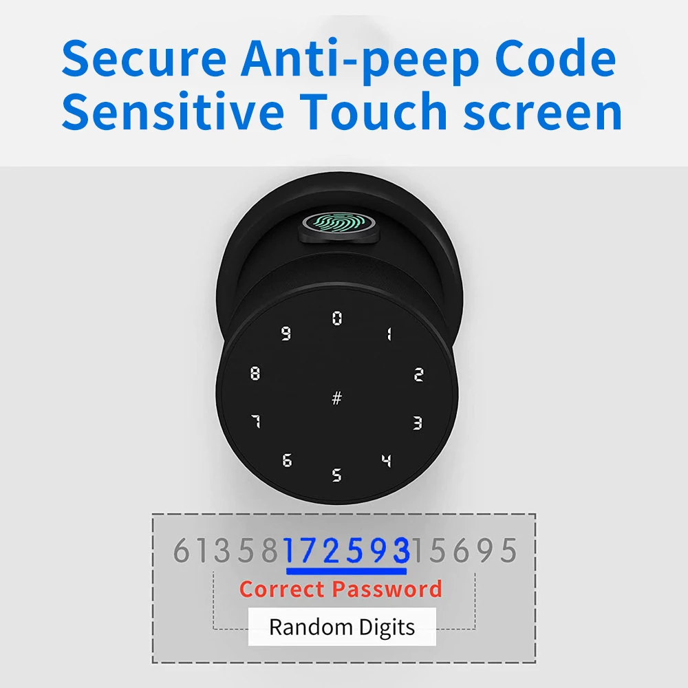 Intelligent Secure Anti-peep Code Touch Screen Tuya Bluetooth Fingerprint  Ball Handle  Lock  for 35mm to 55mm Wooden Iron Door