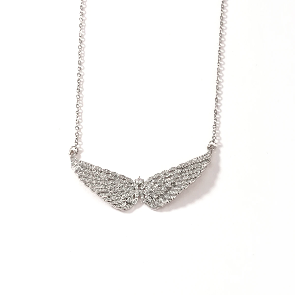 Engelsflügel-Halskette Vollbesetzt mit Zirkonia Feder-Anhänger Edelstahlkette Gold Silber Mehrfarbig Türkis Rosa Kristall Choker