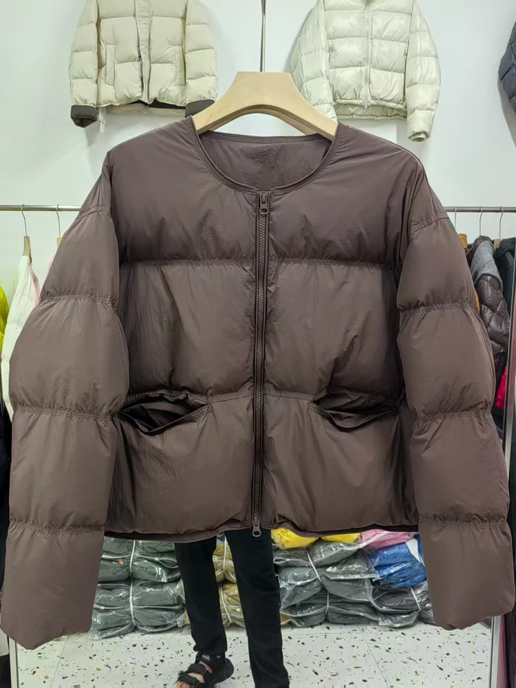 2025 inverno novo estilo coreano moda para baixo jaqueta feminina cor doce estilo curto solto versátil casual em torno do pescoço casaco