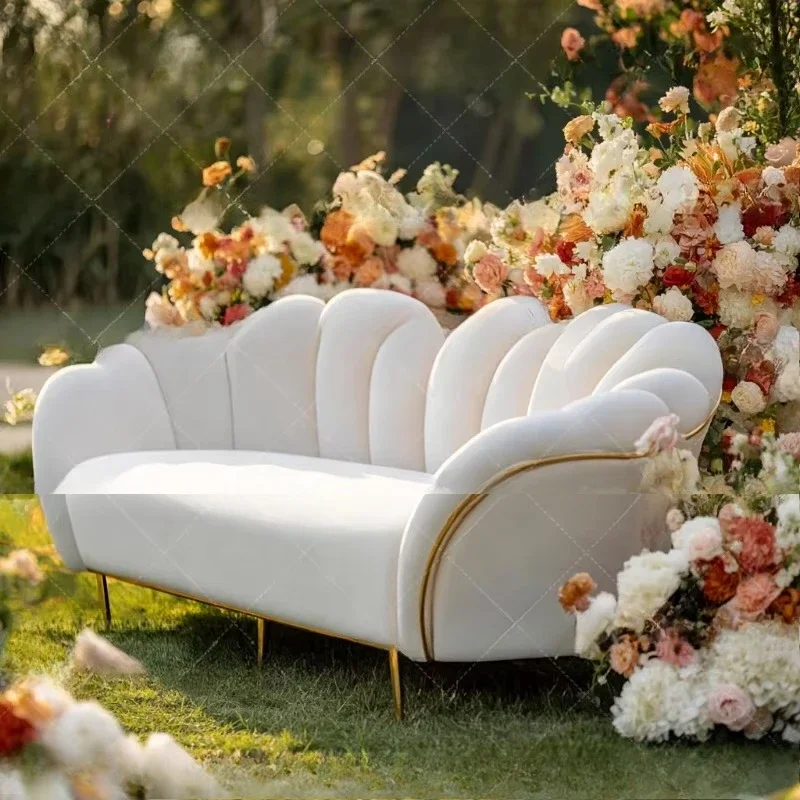 Modern hotel sofa set with green velvet fabric and durable rectangular metal legs, suitable for weddings