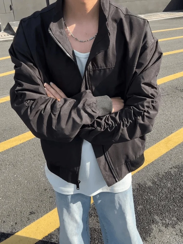 سترة رجالية بيضاء بيضاوية قصيرة من كلينفيت لفصل الخريف، ذات إحساس راقٍ وأسلوب أمريكي أنيق، بياقة عالية وأكمام طويلة وسحاب، تص... #1