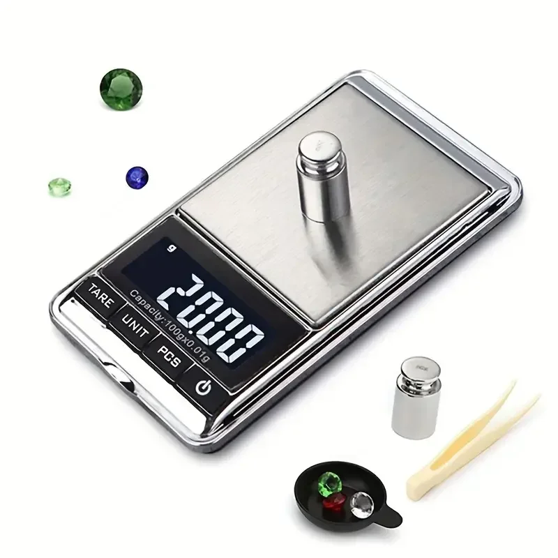 Imagem -02 - Mini Balança Digital de Alta Precisão Retroiluminação Lcd Escala de Bolso Elétrica para Jóias Peso de Grama para Cozinha 0.01g 100g 200g 500g