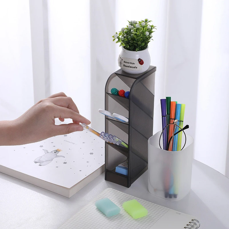 Creative Multifunctional 4 Grid Desktop Organizer Pen Holder Makeup Storage Box School Office Accessories Student Stationery 1PC