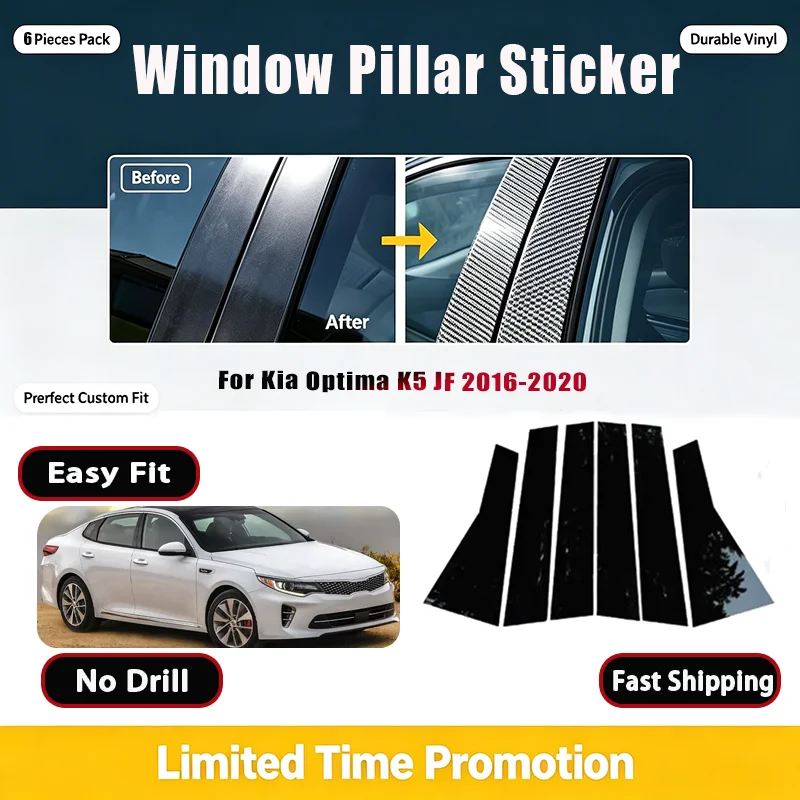 For Kia Optima K5 JF 2016-2020 Car Window Center B C Pillar Film Trim Cover Sticker Decorative Column Protector Exterior Accesso